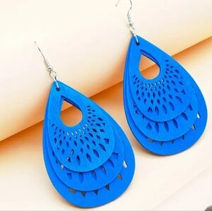 Blue Wood Teardrop Earrings